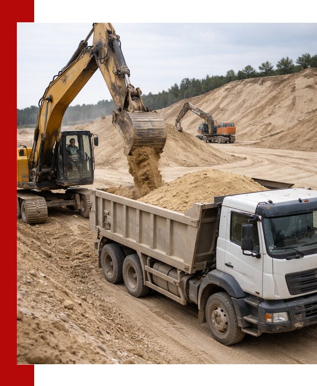 Доставка карьерного песка с самосвалами и разгрузкой в Долгопрудном