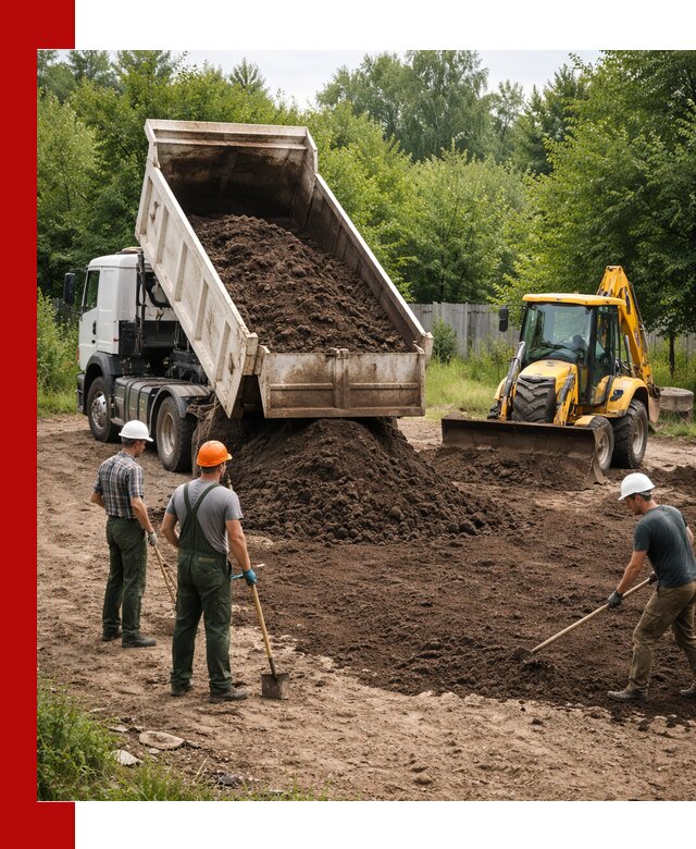 Доставка и укладка грунта для выравнивания участка в Долгопрудном