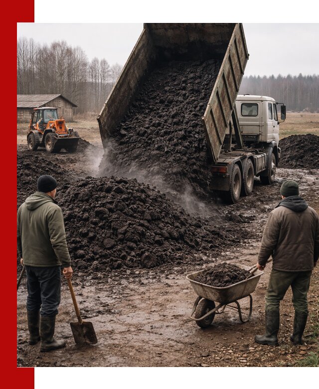 Доставка низинного торфа с разгрузкой и доставкой в Долгопрудном