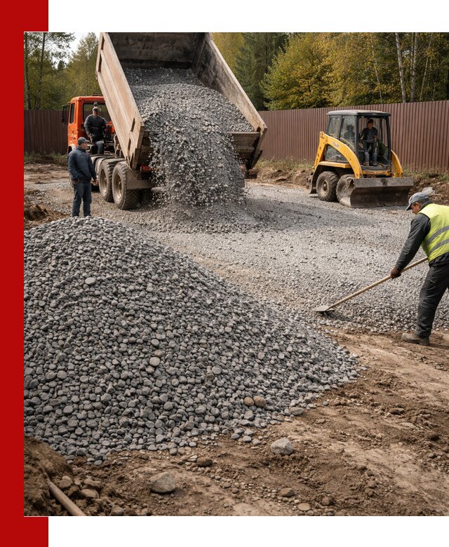 Отсыпка участка щебнем с доставкой и уплотнением в Долгопрудном